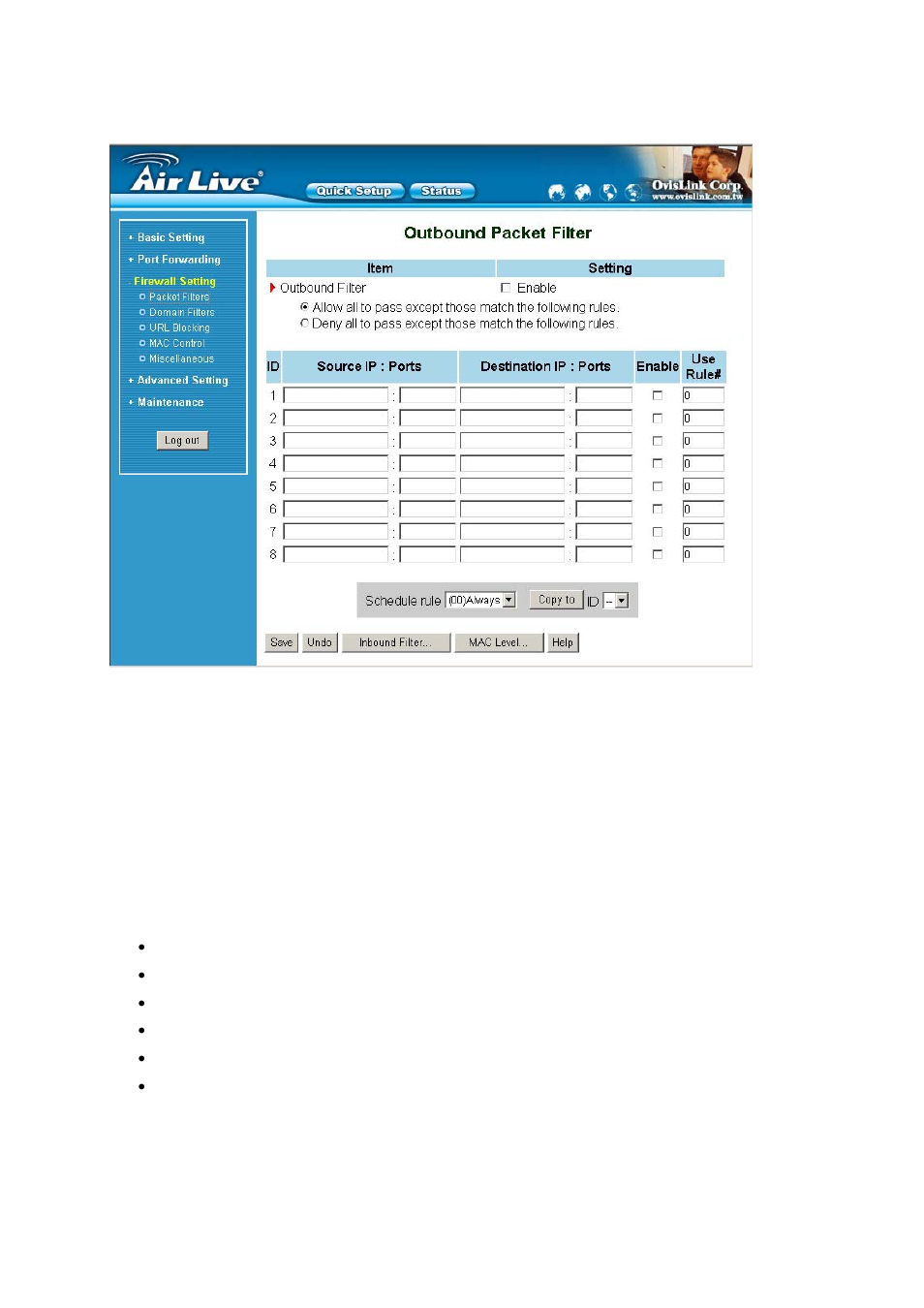 1 packet filter | AirLive WT-2000R User Manual | Page 35 / 99