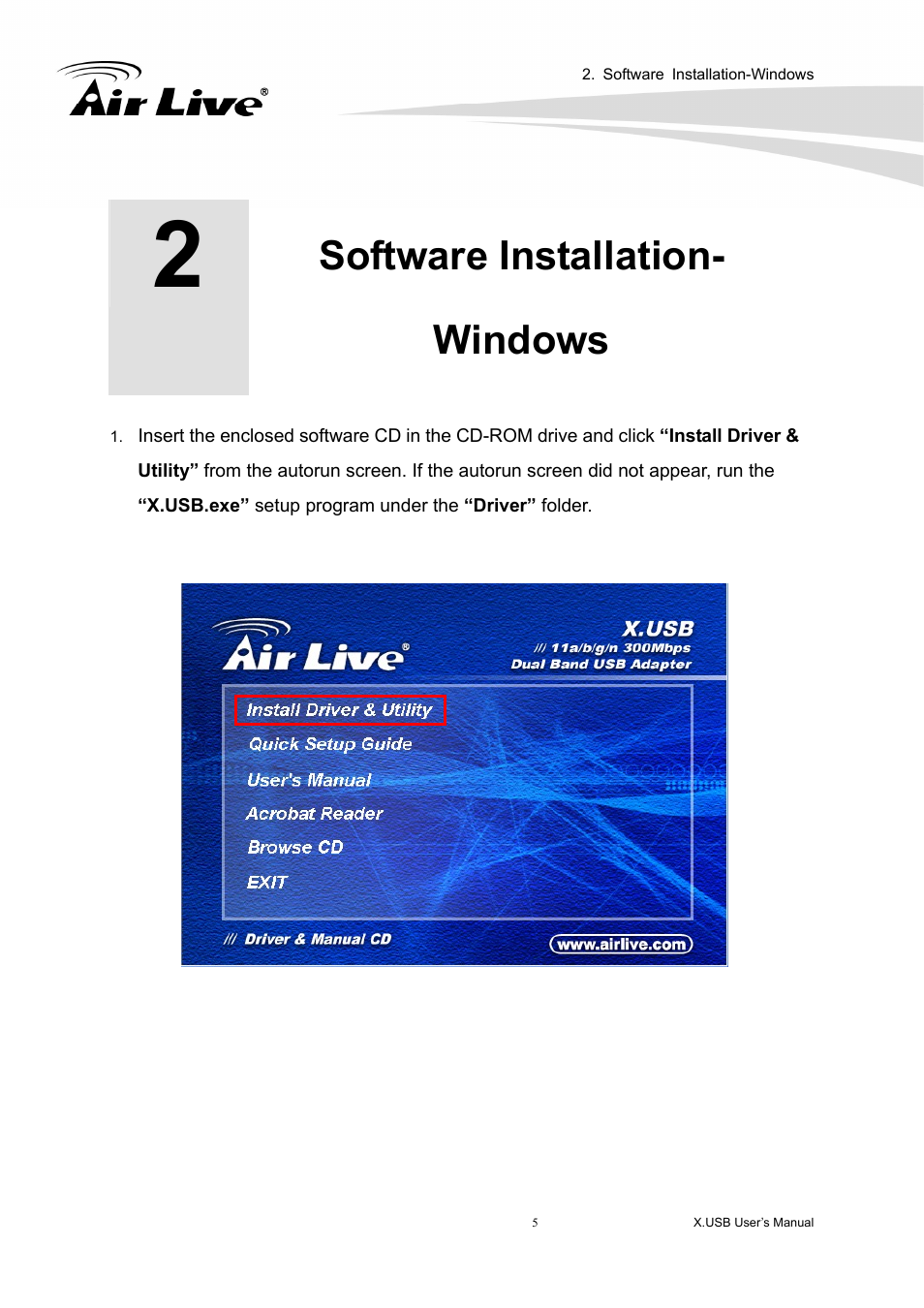 Software installation- windows | AirLive X.USB User Manual | Page 10 / 36