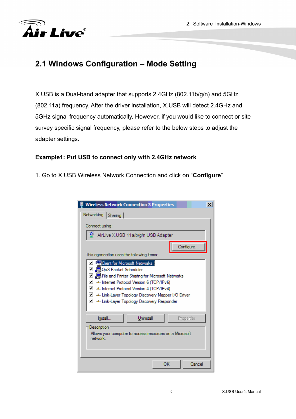 1 windows configuration – mode setting | AirLive X.USB User Manual | Page 14 / 36