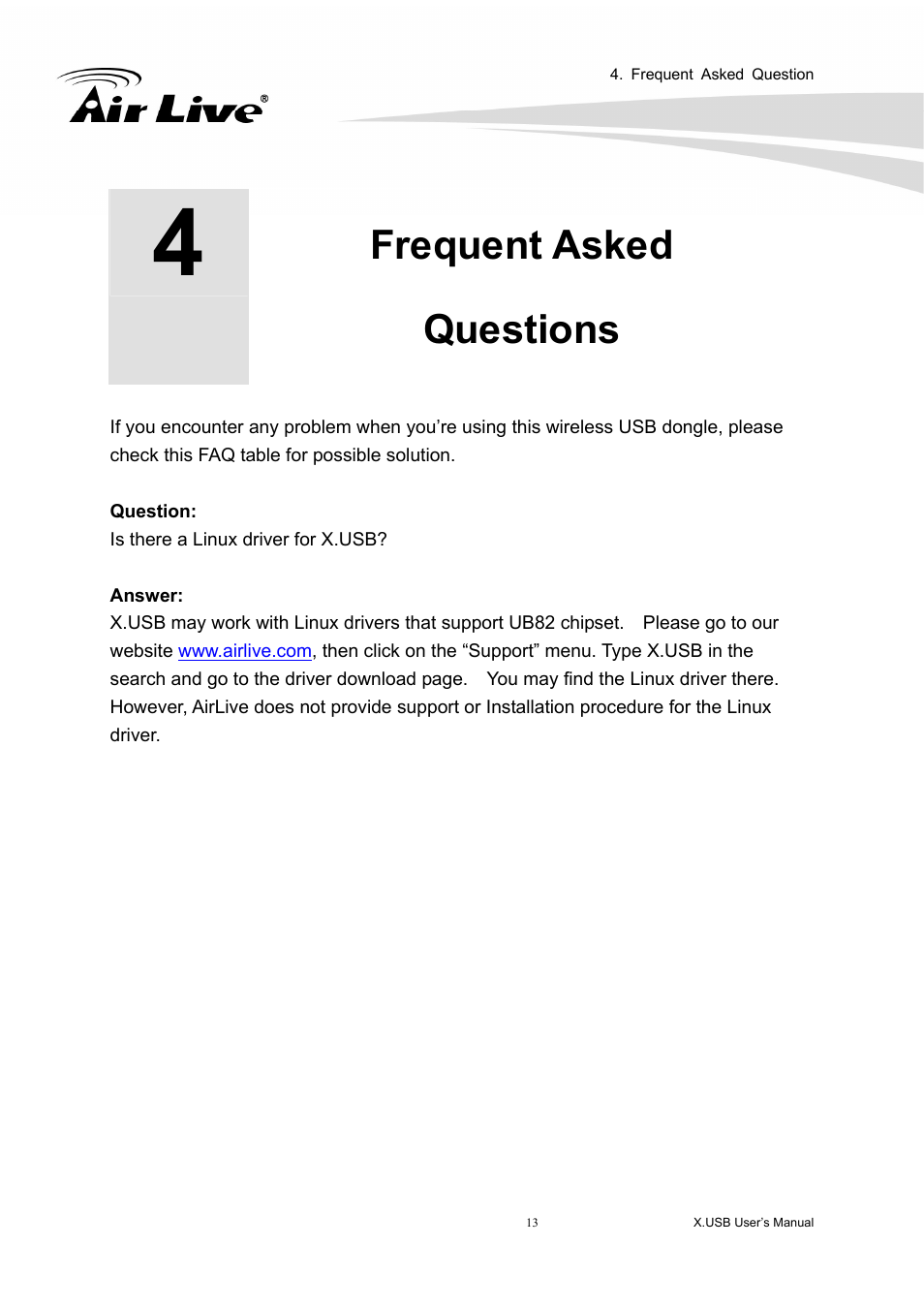 Frequent asked questions | AirLive X.USB User Manual | Page 18 / 36