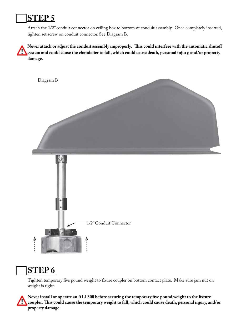 Step 5, Step 6 | Aladdin Light Lift ALL300-CM(Two Circuit Fixtures Only) User Manual | Page 4 / 13