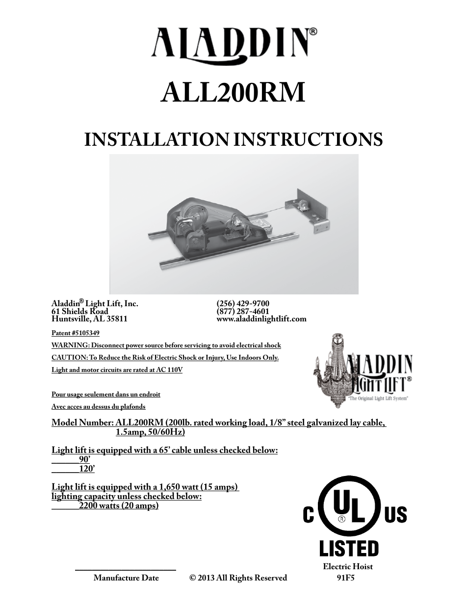 Aladdin Light Lift ALL200RM-CM User Manual | 22 pages
