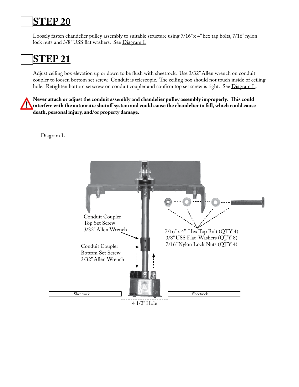 Step 20, Step 21 | Aladdin Light Lift ALL300RM-CM(Two Circuit Fixtures Only) User Manual | Page 12 / 21