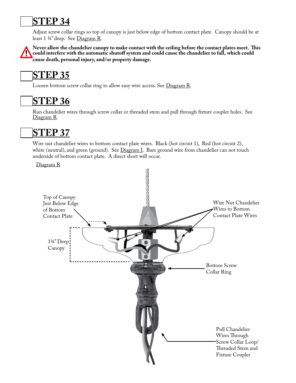 Step 34, Step 35, Step 36 | Step 37 | Aladdin Light Lift ALL300RM-CM(Two Circuit Fixtures Only) User Manual | Page 17 / 21