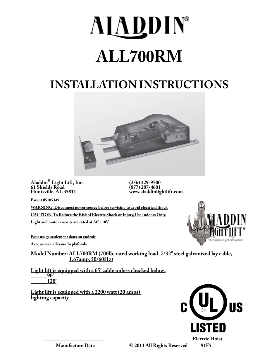 Aladdin Light Lift ALL700RM-CM User Manual | 22 pages
