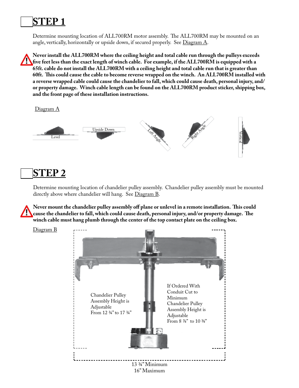 Step 1, Step 2 | Aladdin Light Lift ALL700RM-CM User Manual | Page 4 / 22