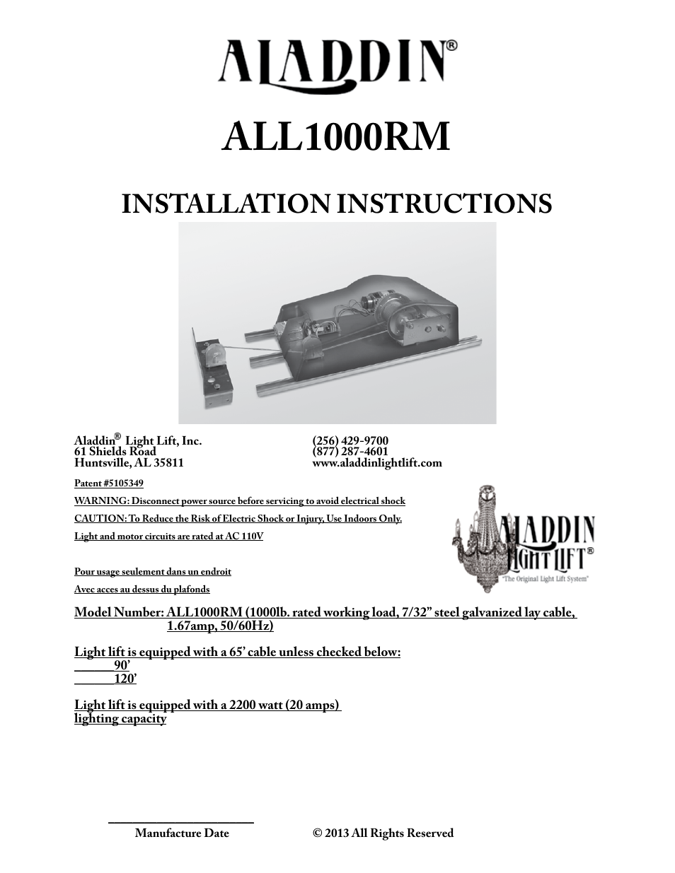 Aladdin Light Lift ALL1000RM-CM User Manual | 22 pages
