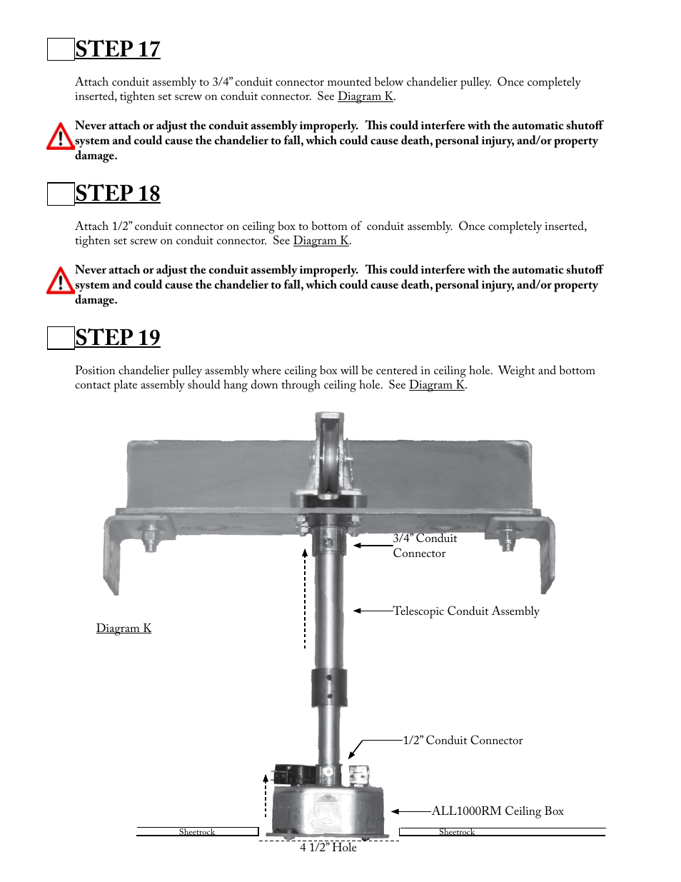Step 17, Step 18, Step 19 | Aladdin Light Lift ALL1000RM-CM(Two Circuit Fixtures Only) User Manual | Page 11 / 21