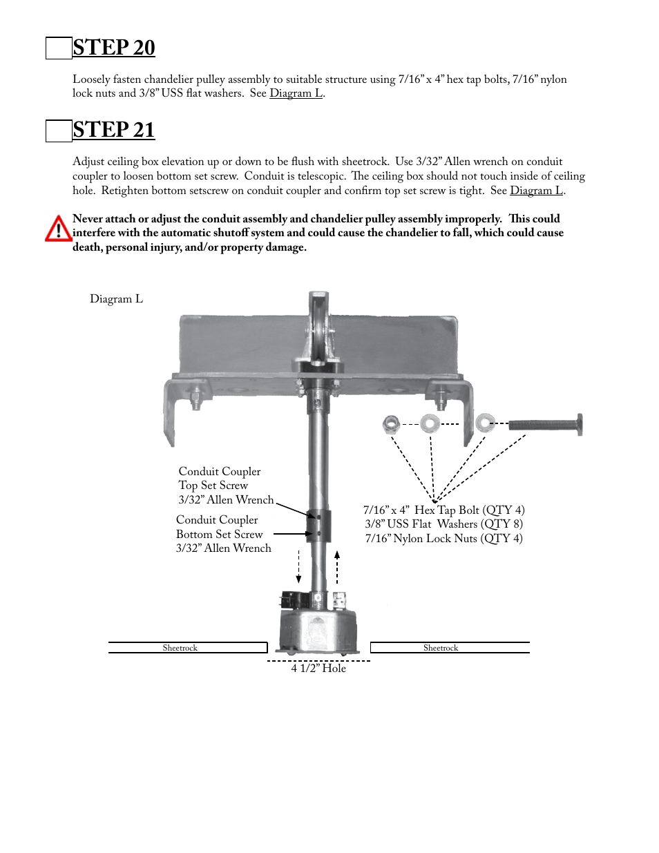 Step 20, Step 21 | Aladdin Light Lift ALL1000RM-CM(Two Circuit Fixtures Only) User Manual | Page 12 / 21