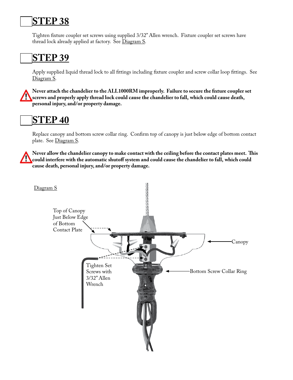 Step 38, Step 39, Step 40 | Aladdin Light Lift ALL1000RM-CM(Two Circuit Fixtures Only) User Manual | Page 18 / 21