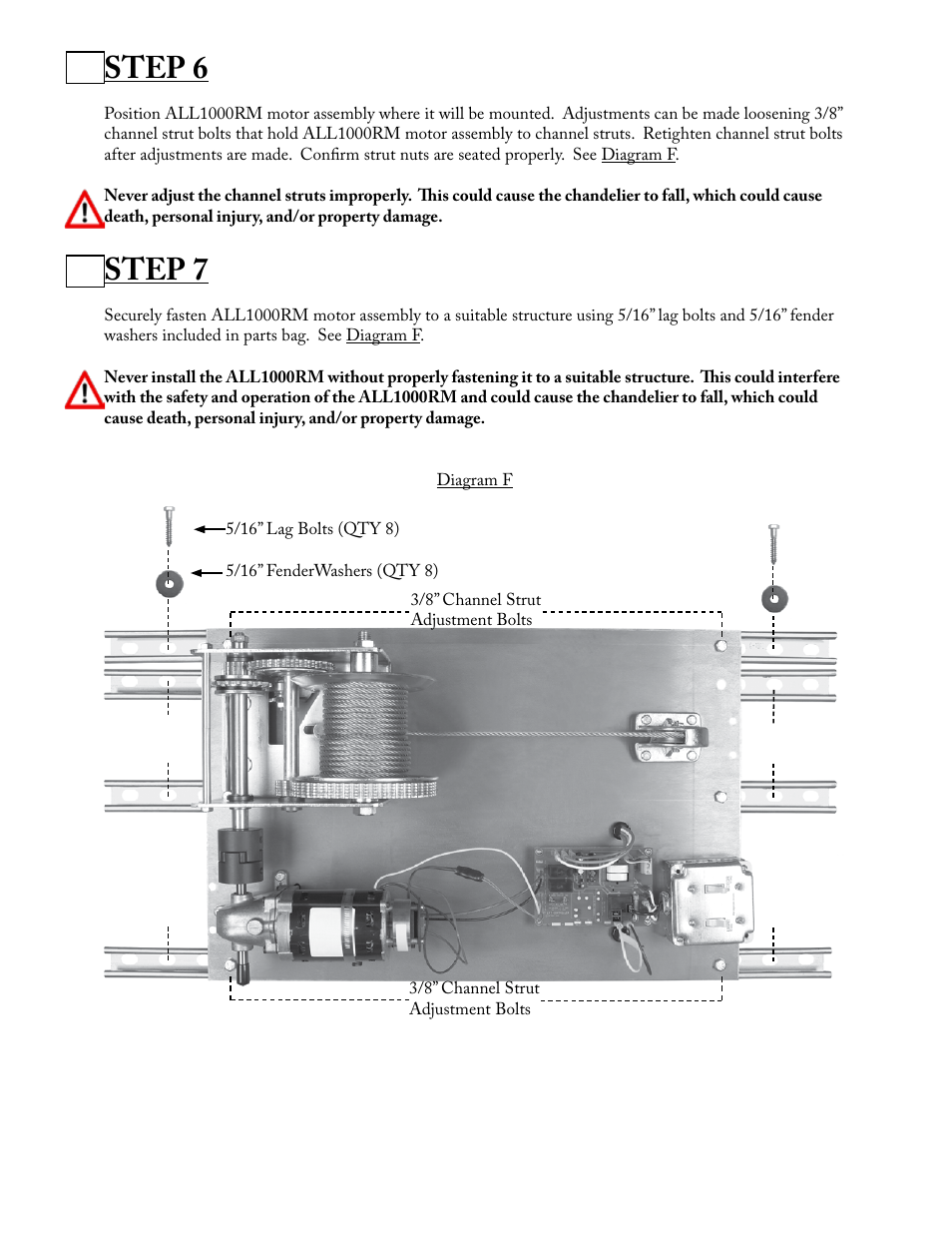 Step 6, Step 7 | Aladdin Light Lift ALL1000RM-CM(Two Circuit Fixtures Only) User Manual | Page 6 / 21
