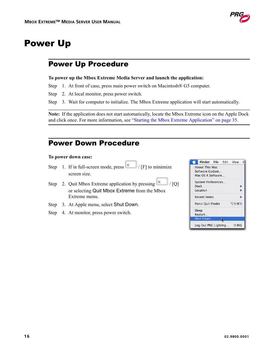 Power up, Power up procedure, Power down procedure | Power up procedure power down procedure | PRG Mbox EXtreme User Manual | Page 24 / 84