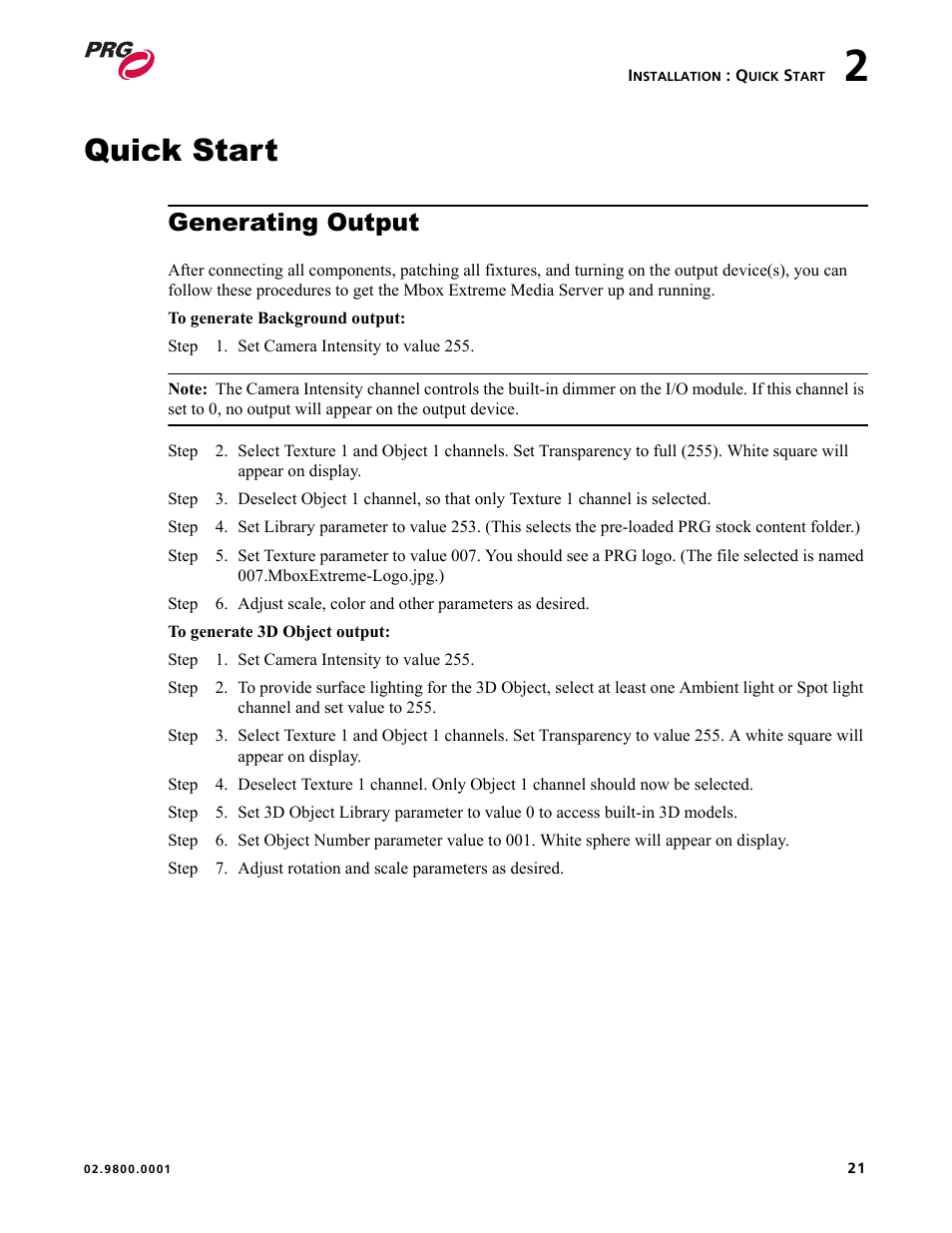 Quick start, Generating output | PRG Mbox EXtreme User Manual | Page 29 / 84