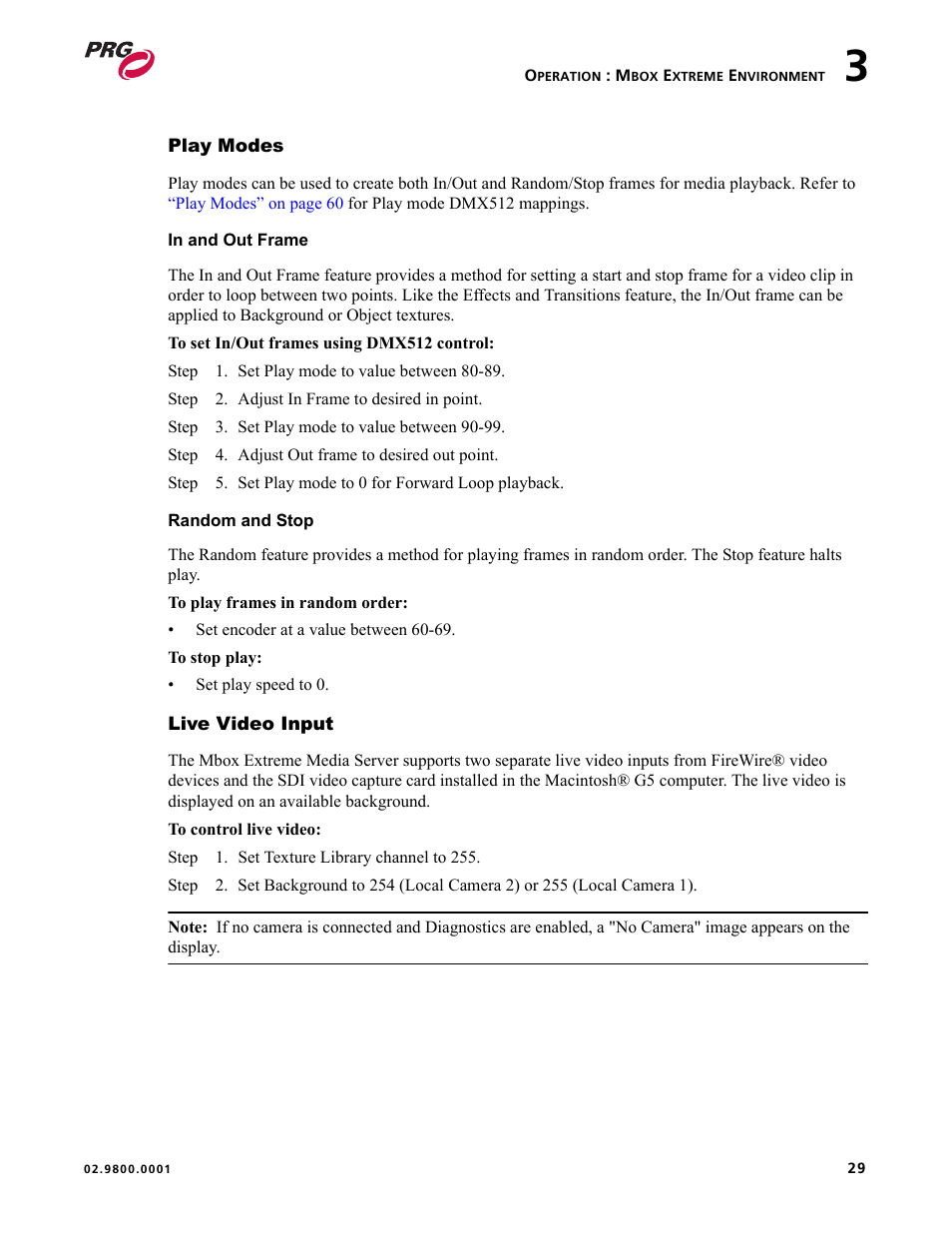 Play modes, Live video input, Play modes live video input | PRG Mbox EXtreme User Manual | Page 37 / 84