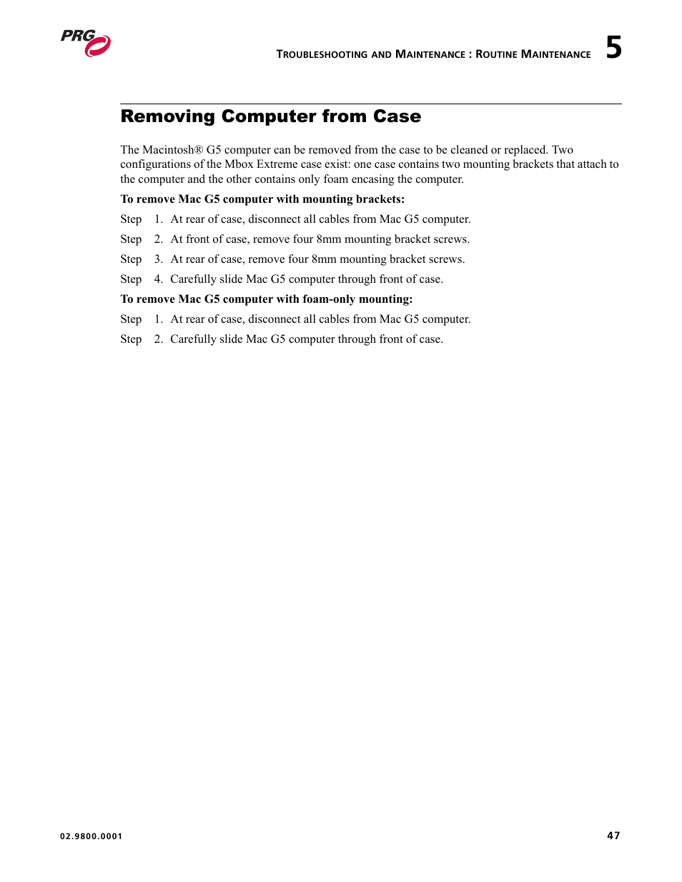 Removing computer from case | PRG Mbox EXtreme User Manual | Page 55 / 84