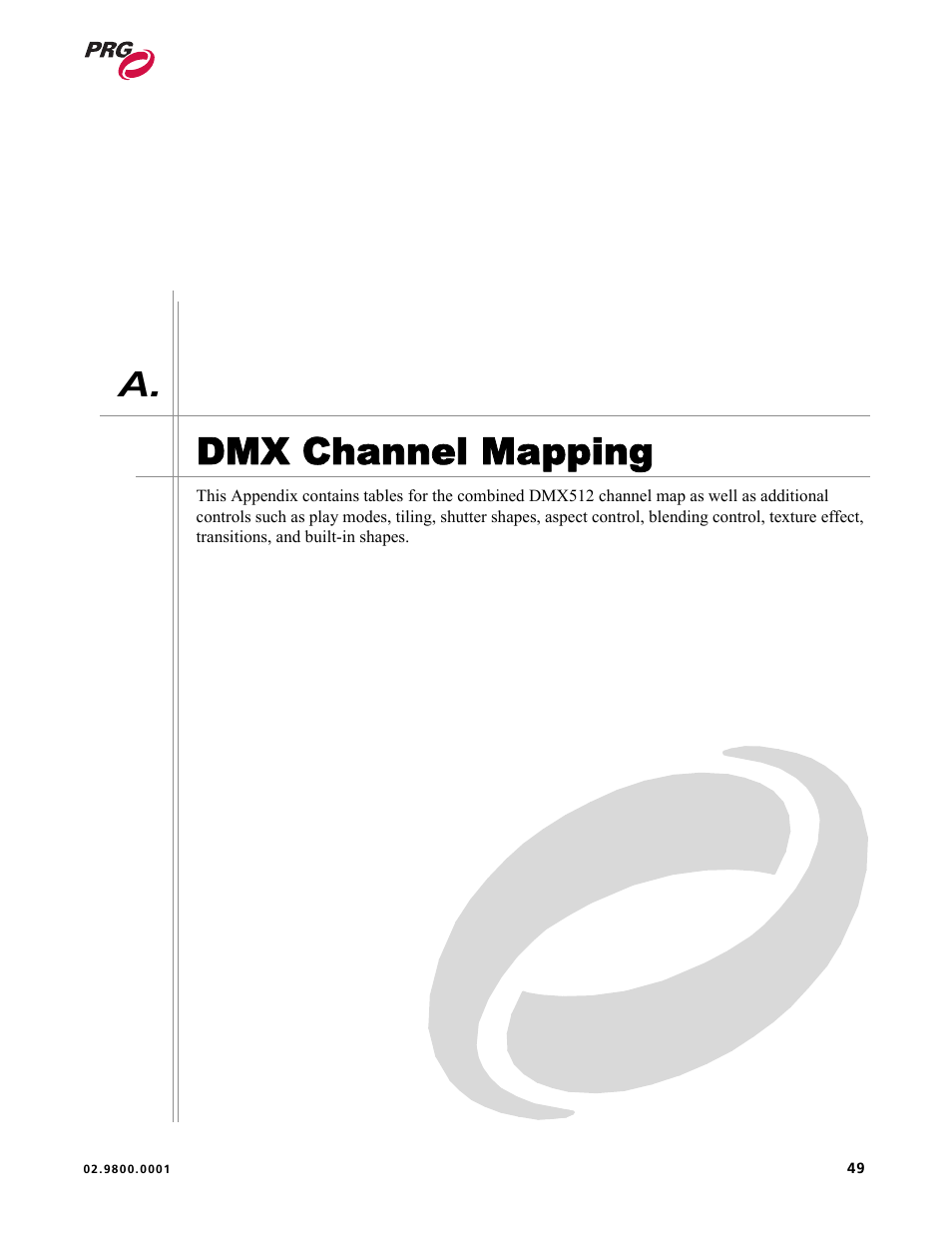 Dmx channel mapping, Appendix a. dmx channel mapping, A. dmx channel mapping | PRG Mbox EXtreme User Manual | Page 57 / 84