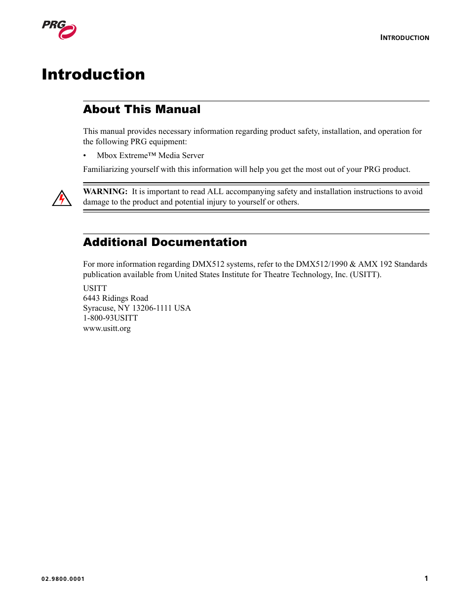 Introduction, About this manual, Additional documentation | About this manual additional documentation | PRG Mbox EXtreme User Manual | Page 9 / 84