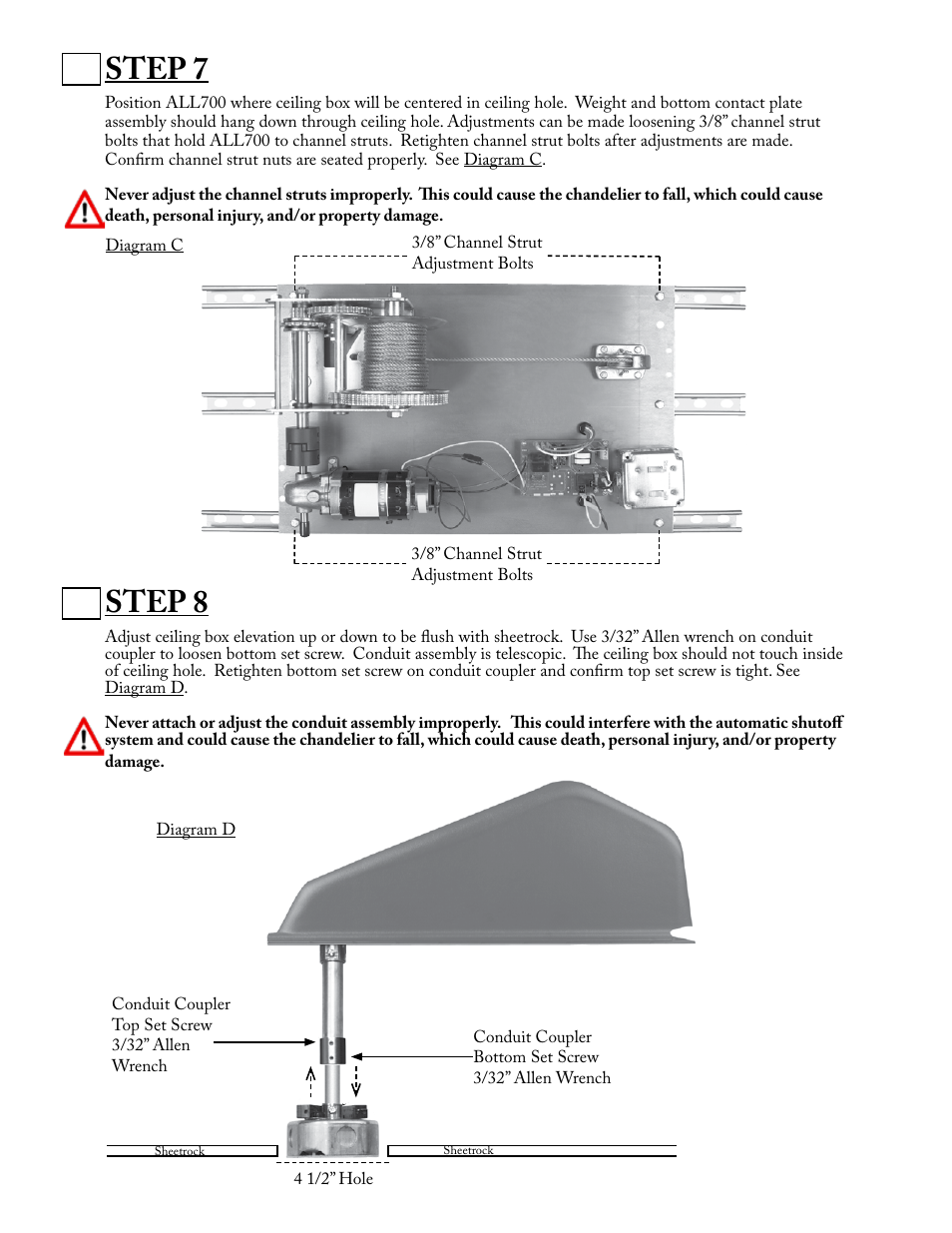 Step 7, Step 8 | Aladdin Light Lift ALL700-CM(Two Circuit Fixtures Only) User Manual | Page 5 / 13