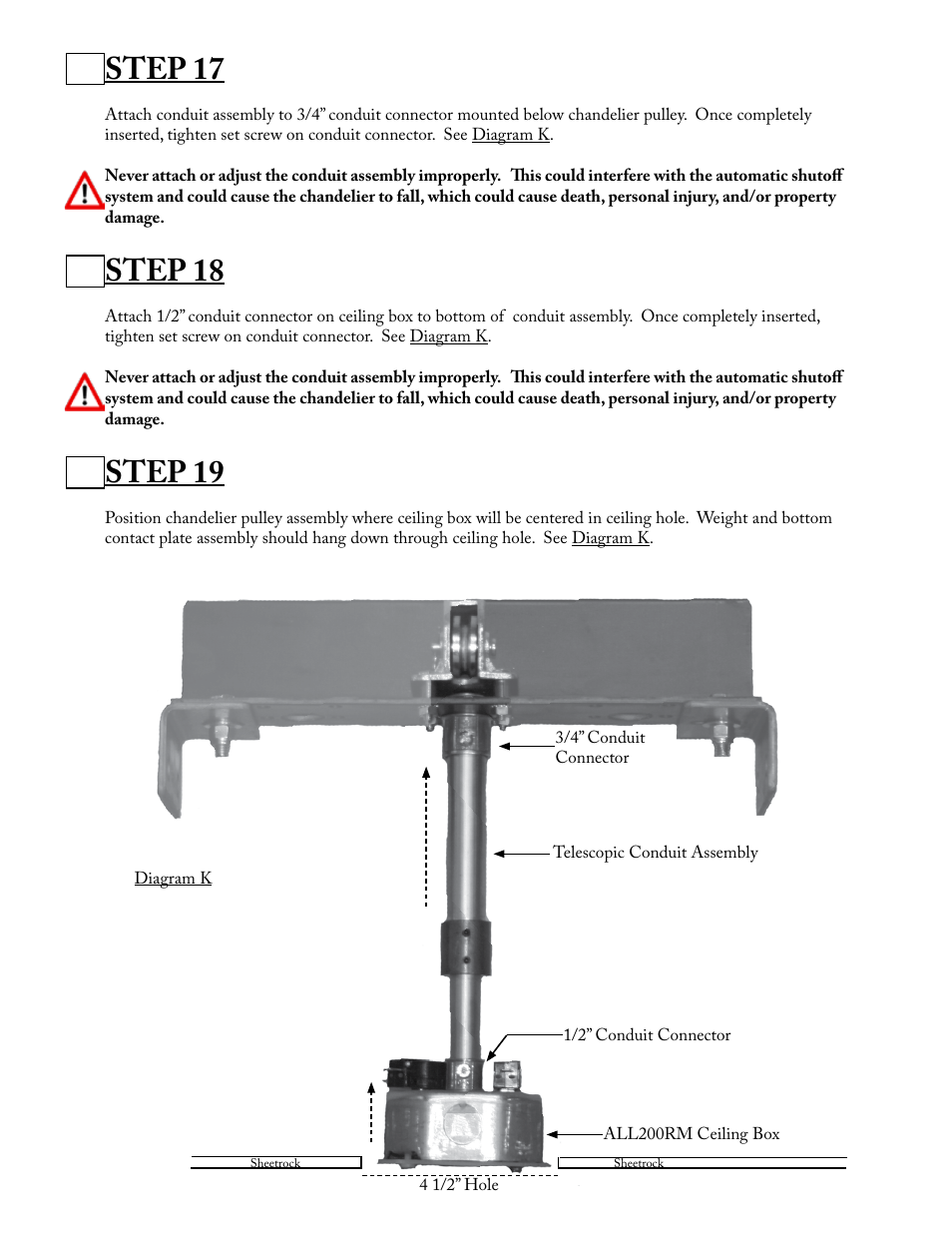 Step 17, Step 18, Step 19 | Aladdin Light Lift ALL200RM-CM(Two Circuit Fixtures Only) User Manual | Page 11 / 21