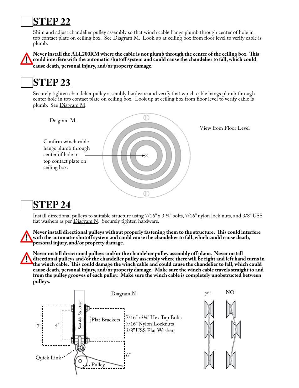 Step 22, Step 23, Step 24 | Aladdin Light Lift ALL200RM-CM(Two Circuit Fixtures Only) User Manual | Page 13 / 21