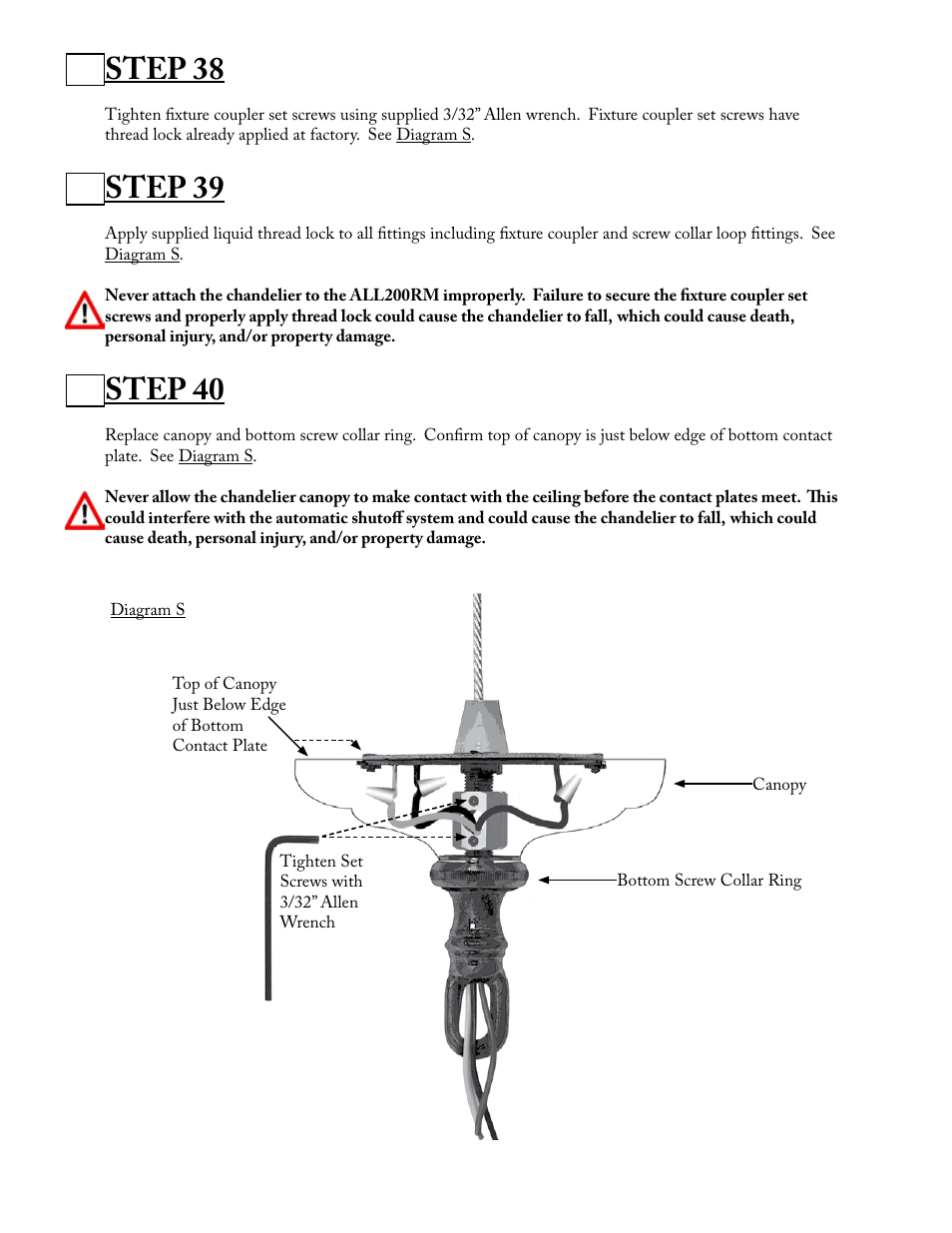 Step 38, Step 39, Step 40 | Aladdin Light Lift ALL200RM-CM(Two Circuit Fixtures Only) User Manual | Page 18 / 21