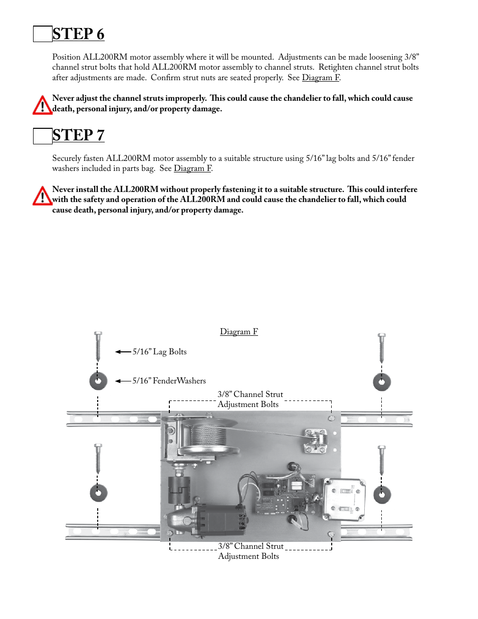 Step 6, Step 7 | Aladdin Light Lift ALL200RM-CM(Two Circuit Fixtures Only) User Manual | Page 6 / 21