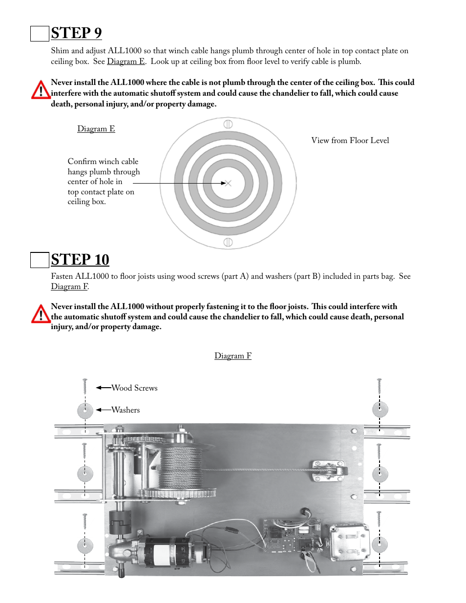 Step 9, Step 10 | Aladdin Light Lift ALL1000-CM-240V User Manual | Page 6 / 13