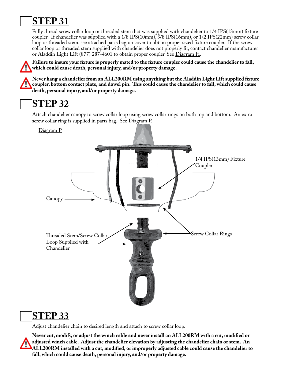 Step 31, Step 32, Step 33 | Aladdin Light Lift ALL200RM-CM-240V User Manual | Page 16 / 21