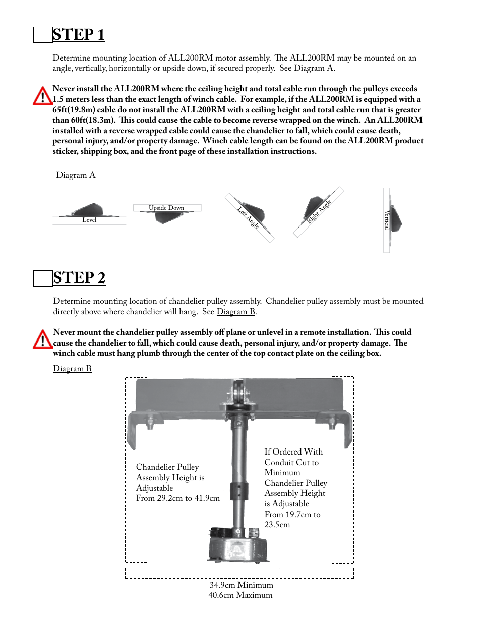 Step 1, Step 2 | Aladdin Light Lift ALL200RM-CM-240V User Manual | Page 4 / 21