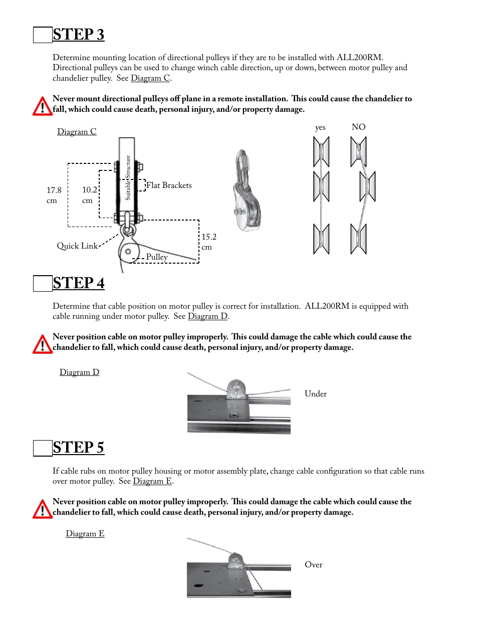 Step 3, Step 4, Step 5 | Aladdin Light Lift ALL200RM-CM-240V User Manual | Page 5 / 21