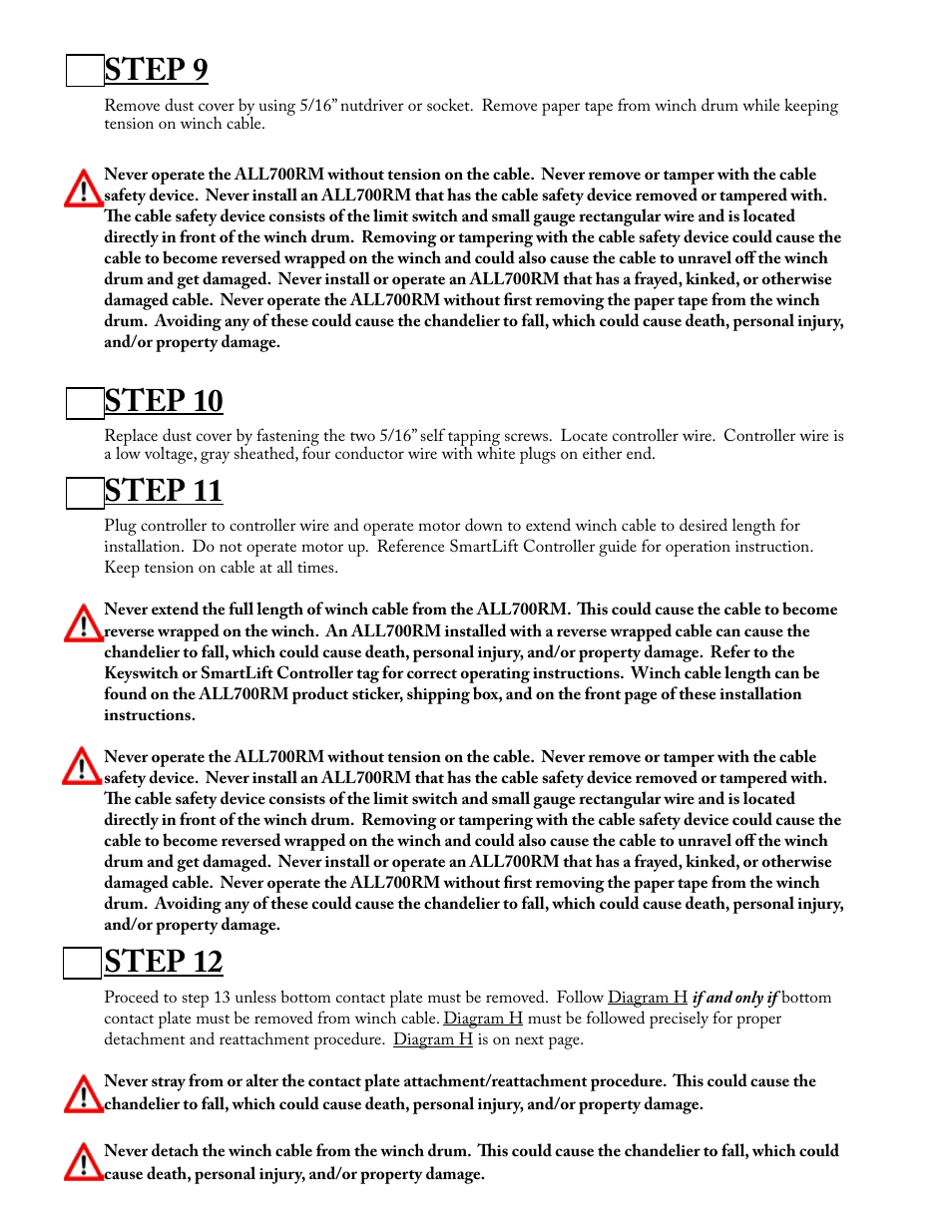 Step 9, Step 10, Step 11 | Step 12 | Aladdin Light Lift ALL700RM-CM-240V User Manual | Page 8 / 21