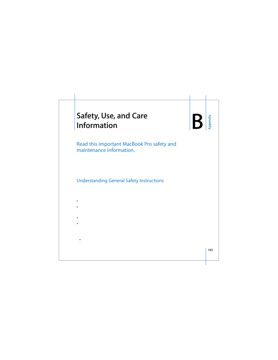 Safety, use, and care information, Understanding general safety instructions | Apple 17-inch MacBook Pro (User’s Guide) User Manual | Page 103 / 144