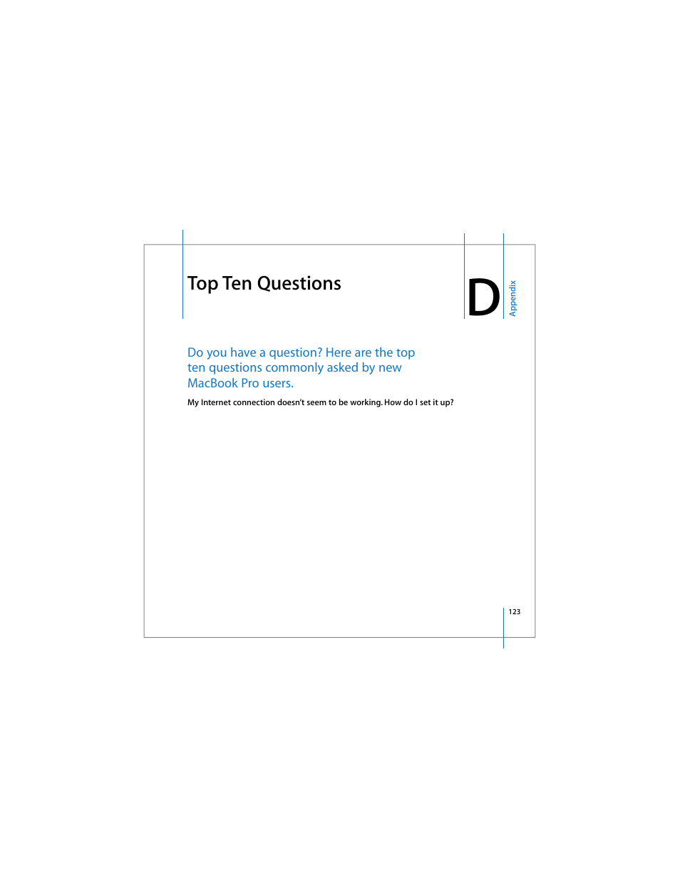Top ten questions | Apple 17-inch MacBook Pro (User’s Guide) User Manual | Page 123 / 144