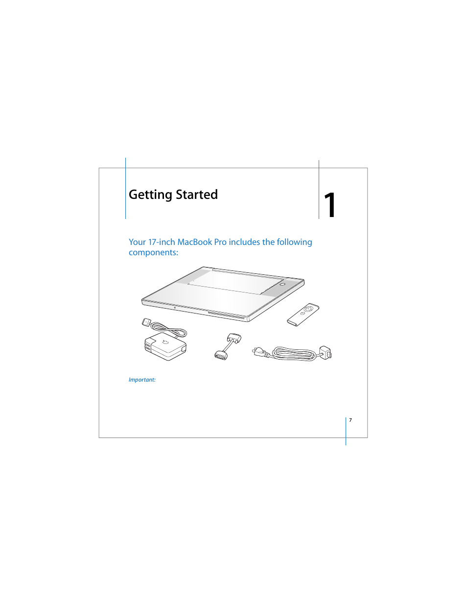 Getting started | Apple 17-inch MacBook Pro (User’s Guide) User Manual | Page 7 / 144