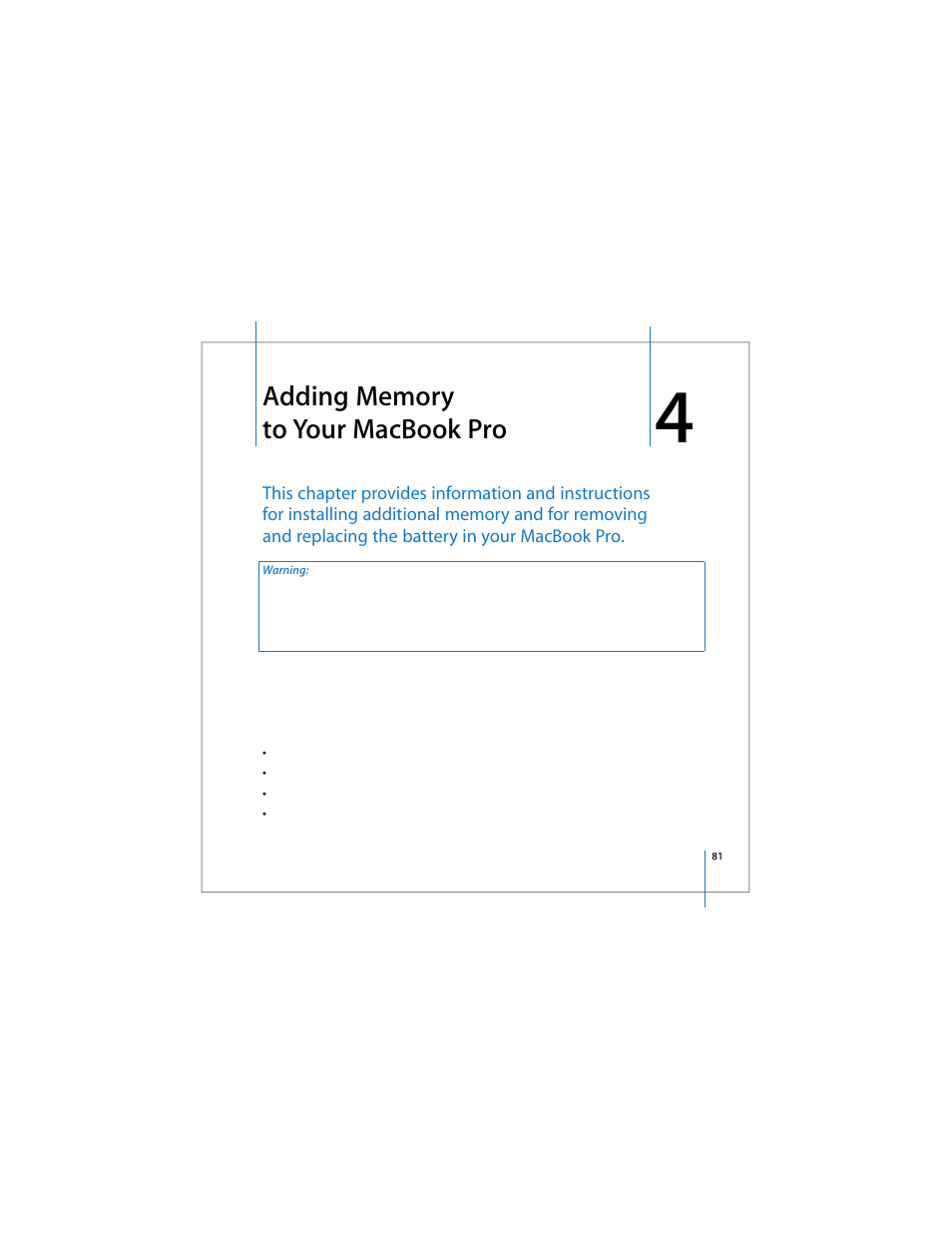 Adding memory to your macbook pro | Apple 17-inch MacBook Pro (User’s Guide) User Manual | Page 81 / 144