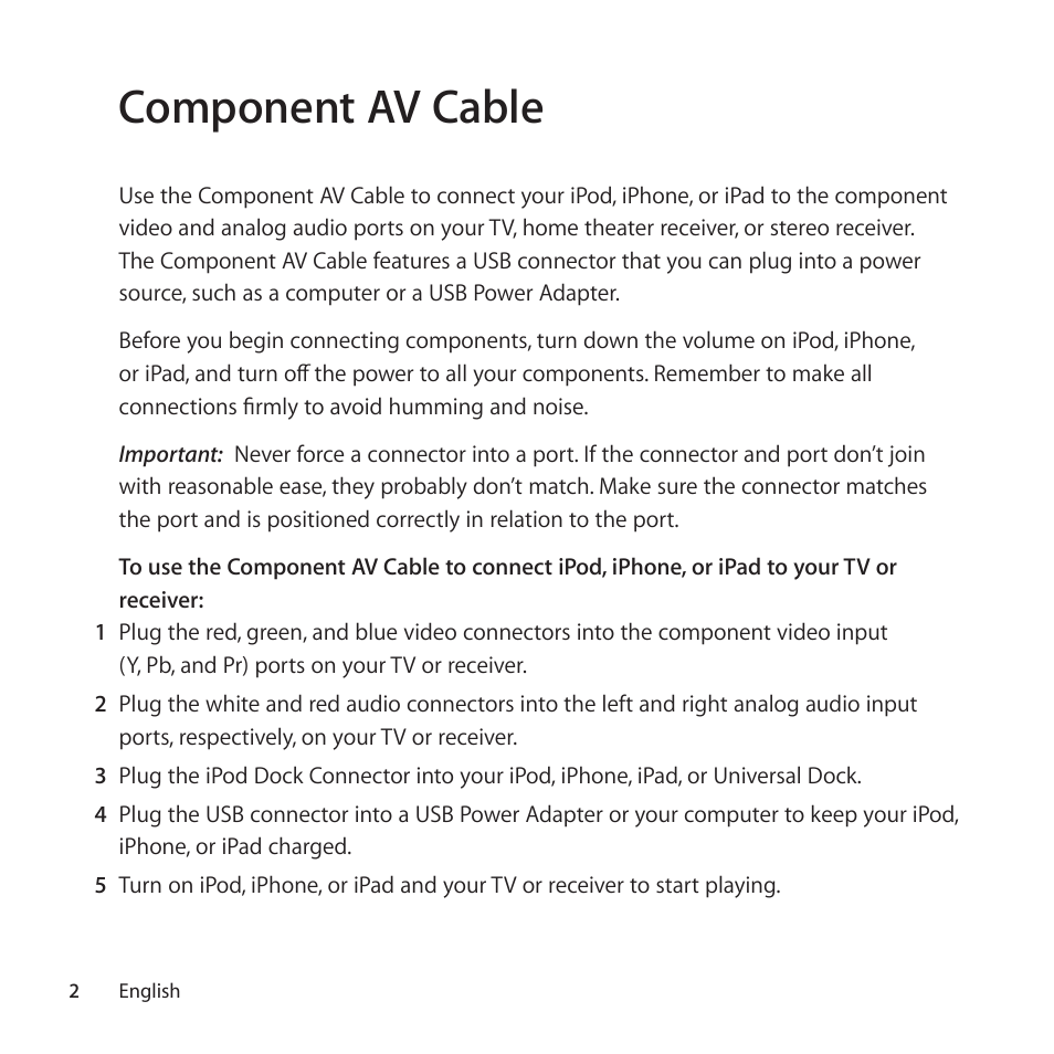 Component av cable | Apple Component AV Cable User Manual | Page 2 / 16