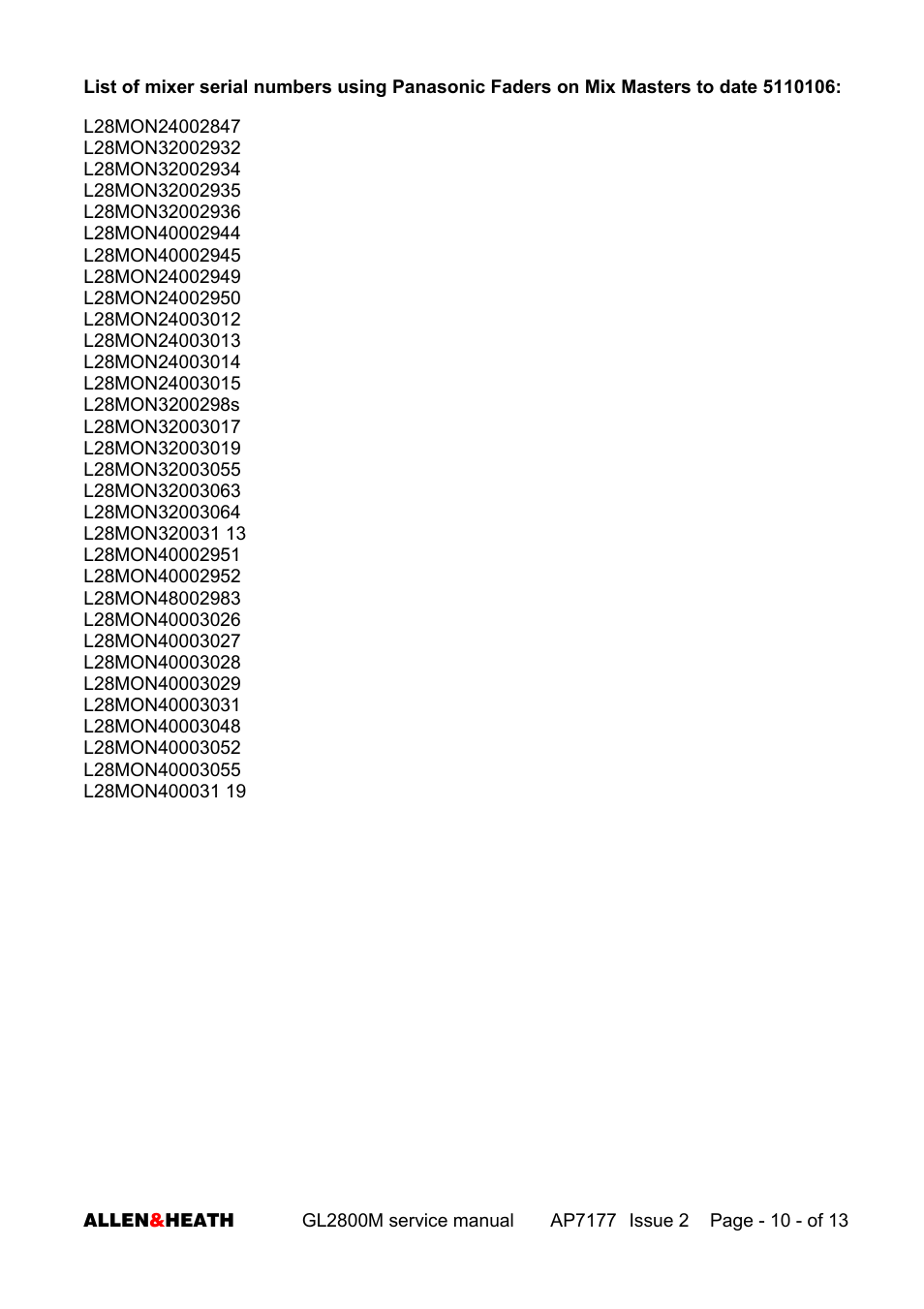 Allen&Heath GL2800M SERVICE MANUAL User Manual | Page 10 / 13