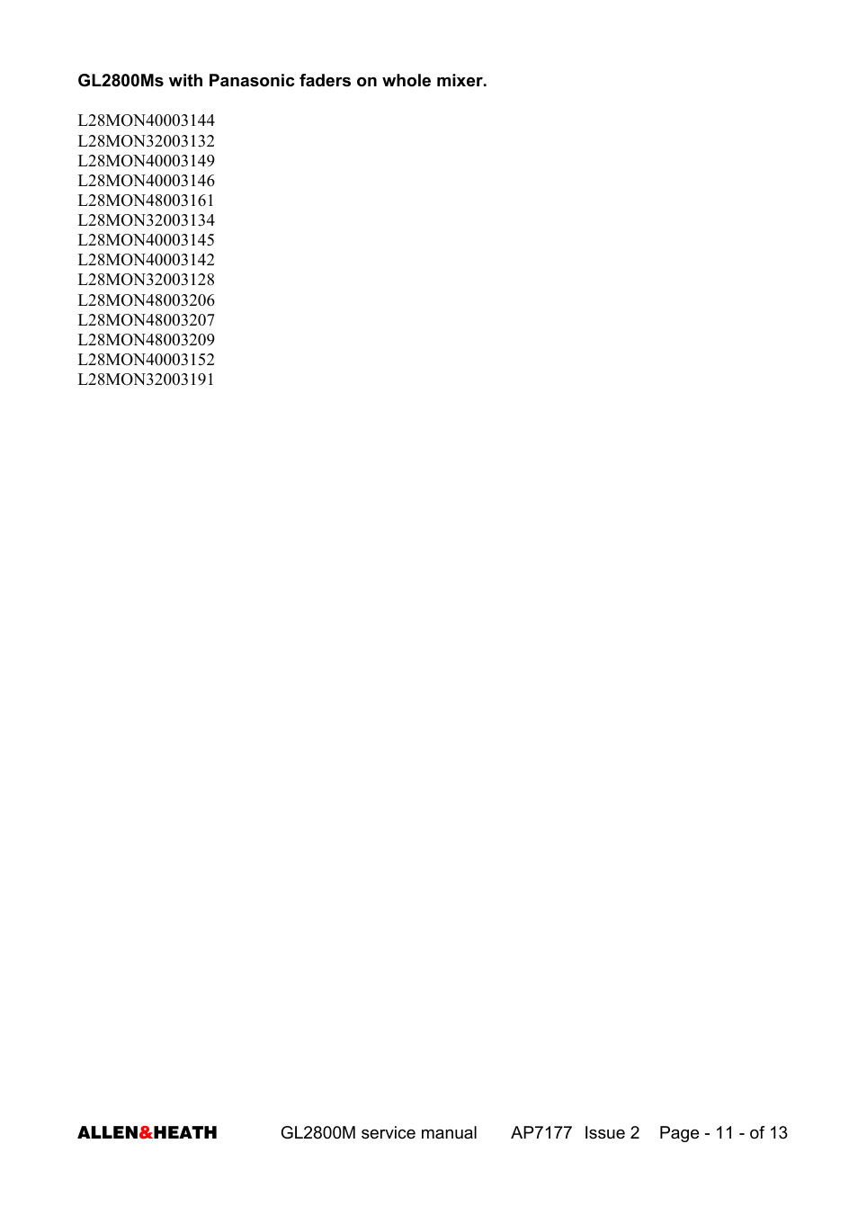 Allen&Heath GL2800M SERVICE MANUAL User Manual | Page 11 / 13