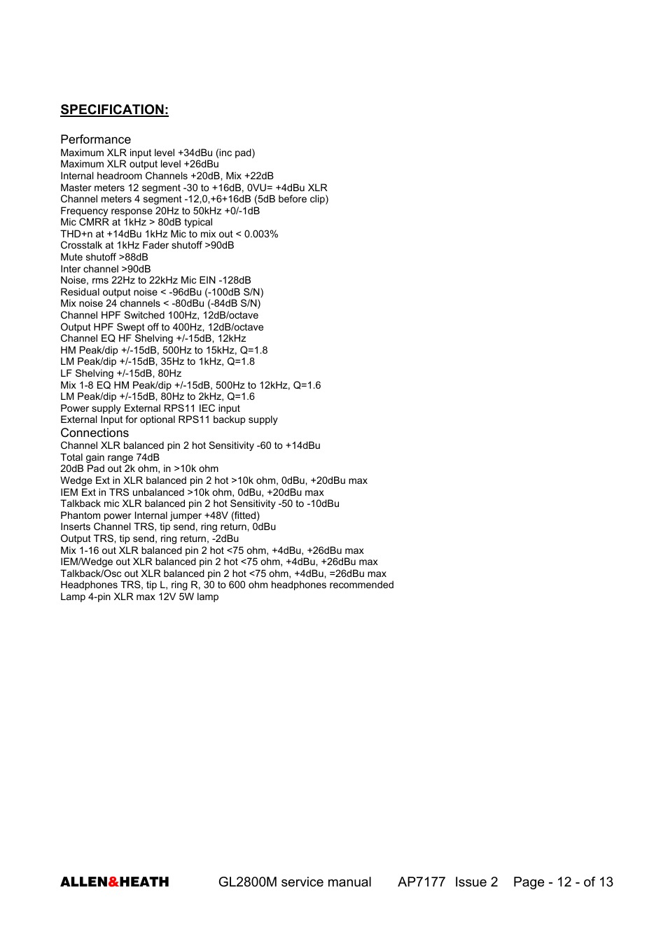 Allen&Heath GL2800M SERVICE MANUAL User Manual | Page 12 / 13