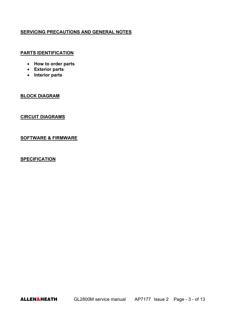 Allen&Heath GL2800M SERVICE MANUAL User Manual | Page 3 / 13