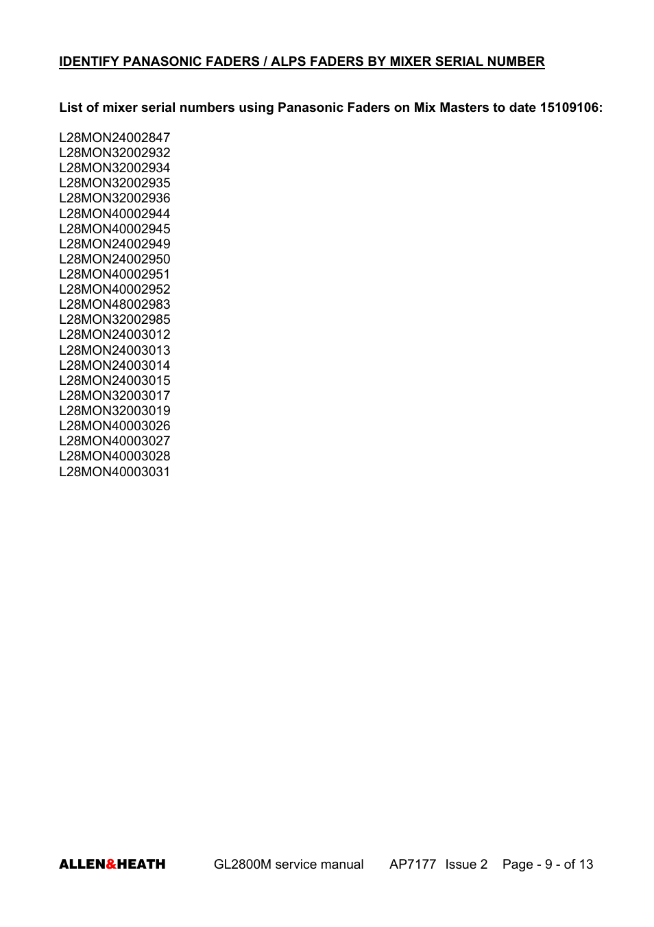 Allen&Heath GL2800M SERVICE MANUAL User Manual | Page 9 / 13