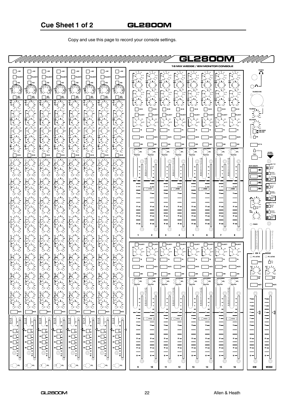 Gl2800m | Allen&Heath GL2800M USER GUIDE User Manual | Page 22 / 23