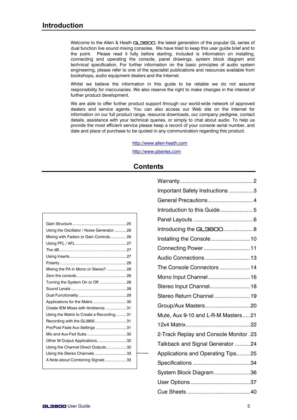 Allen&Heath GL3800 User Manual | Page 5 / 44