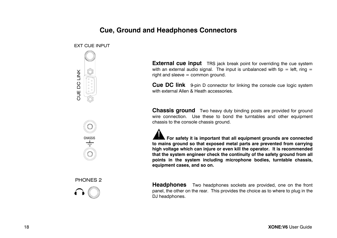 Cue, ground and headphones connectors | Allen&Heath Xone V6 User Manual | Page 18 / 42