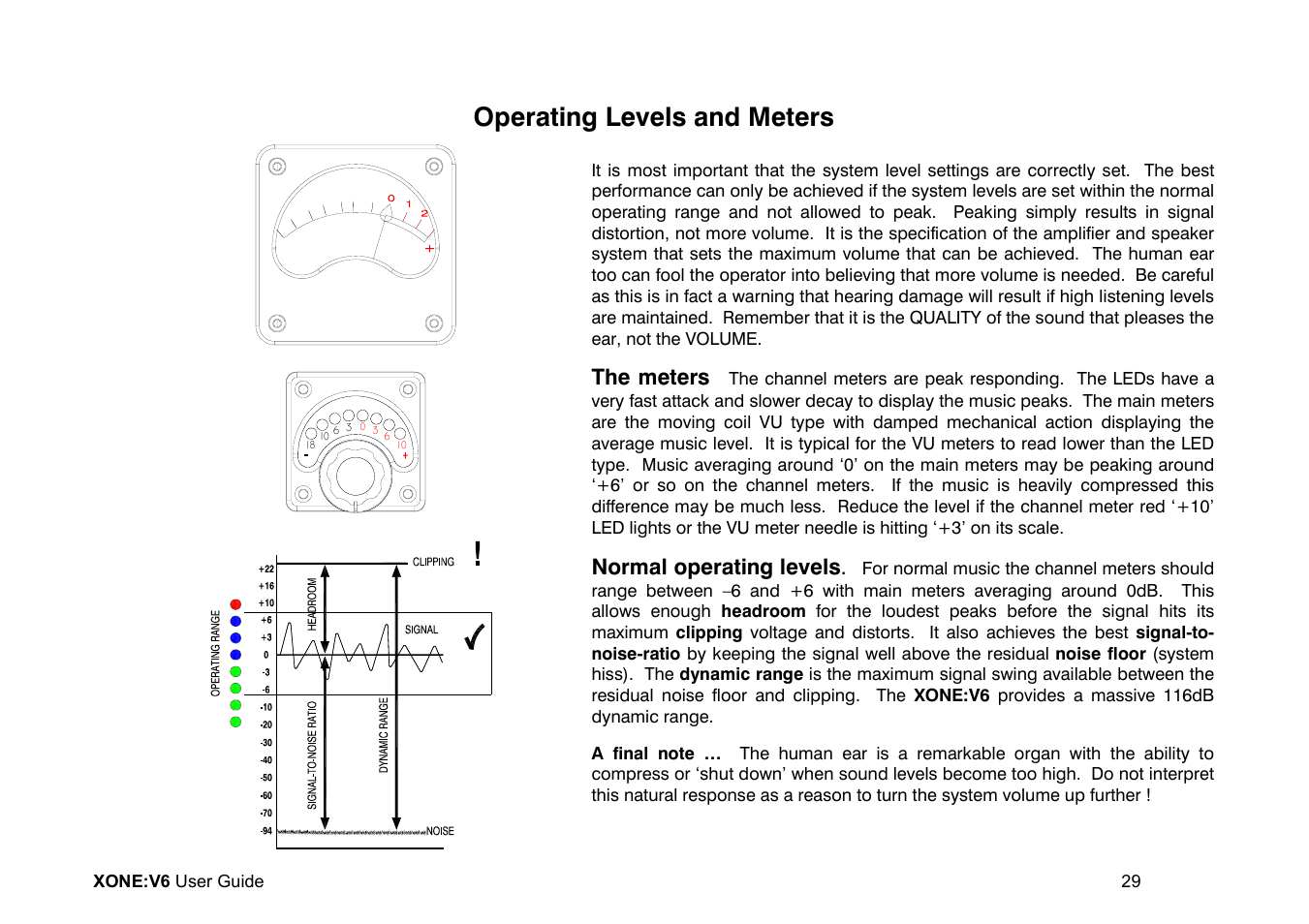 Operating levels and meters, The meters, Normal operating levels | Allen&Heath Xone V6 User Manual | Page 29 / 42