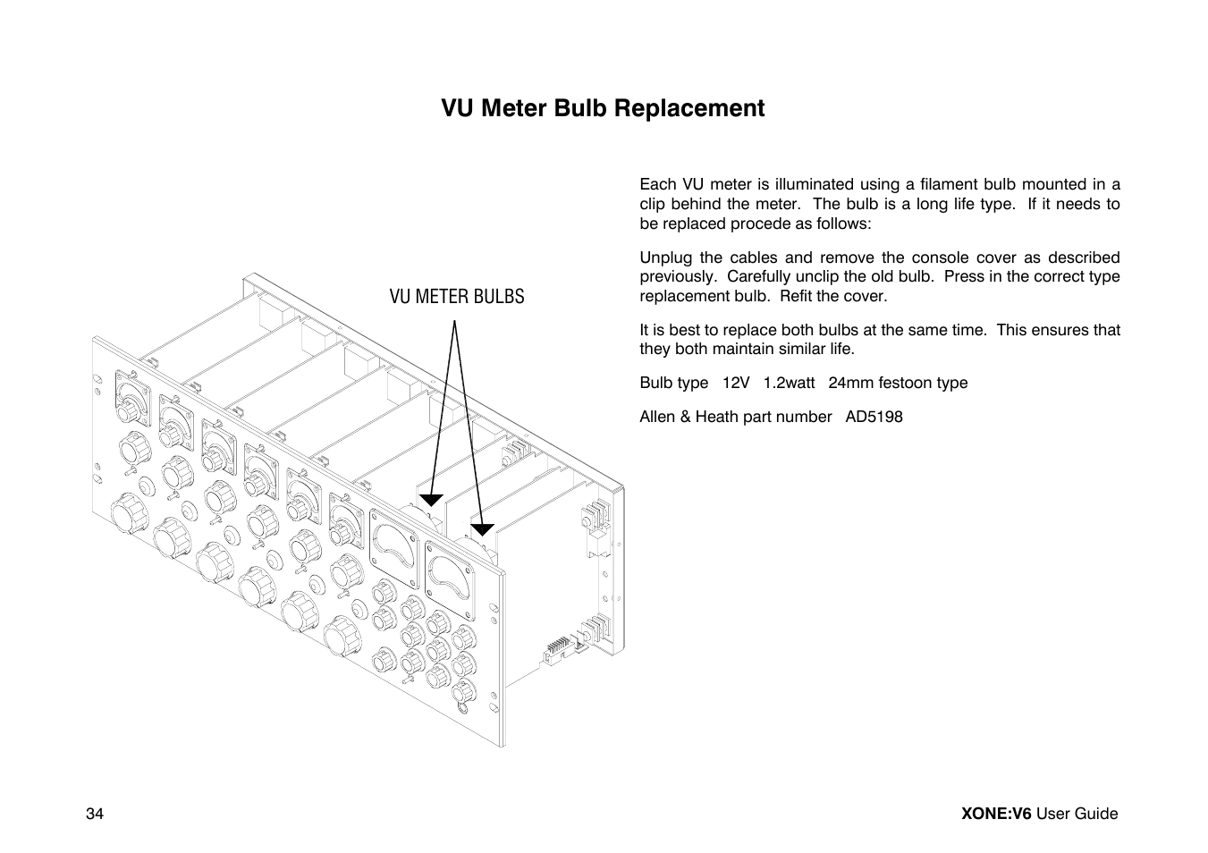Vu meter bulb replacement | Allen&Heath Xone V6 User Manual | Page 34 / 42