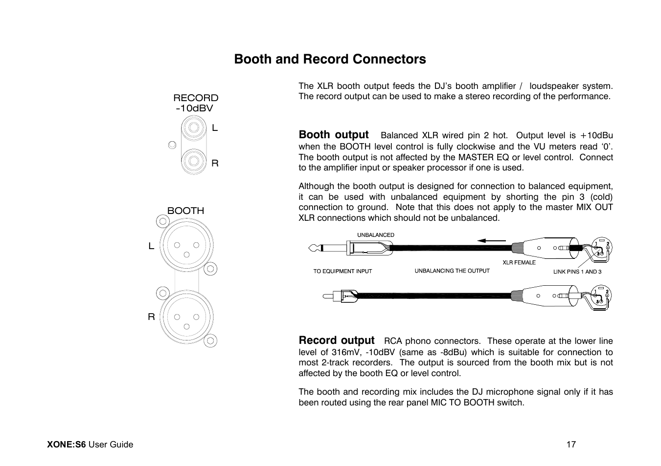 Booth and record connectors | Allen&Heath Xone S6 User Manual | Page 17 / 42