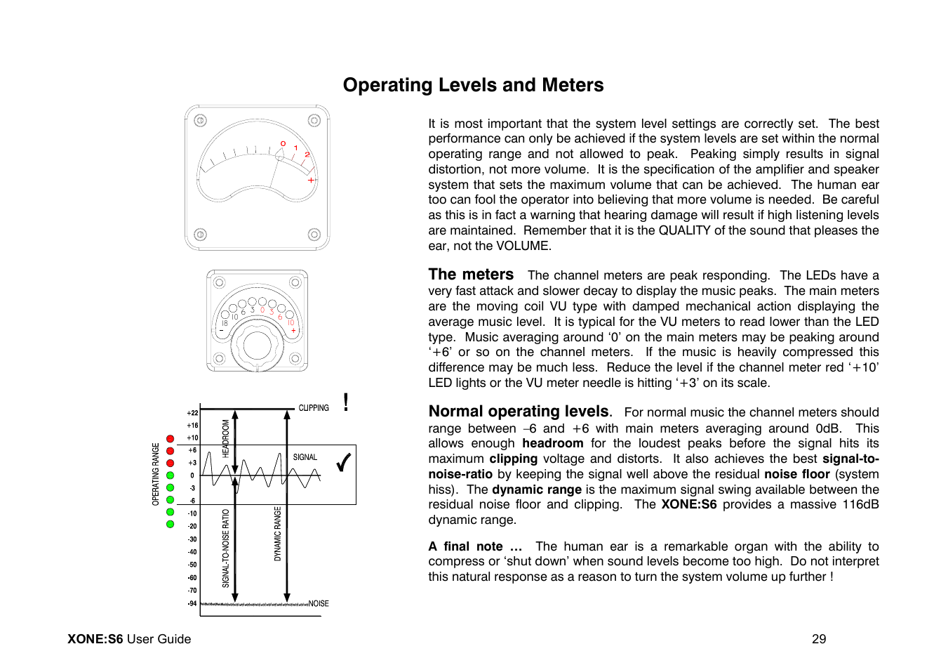 Operating levels and meters, The meters, Normal operating levels | Allen&Heath Xone S6 User Manual | Page 29 / 42