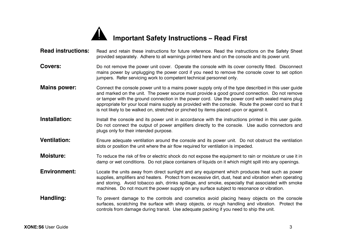 Important safety instructions – read first | Allen&Heath Xone S6 User Manual | Page 3 / 42