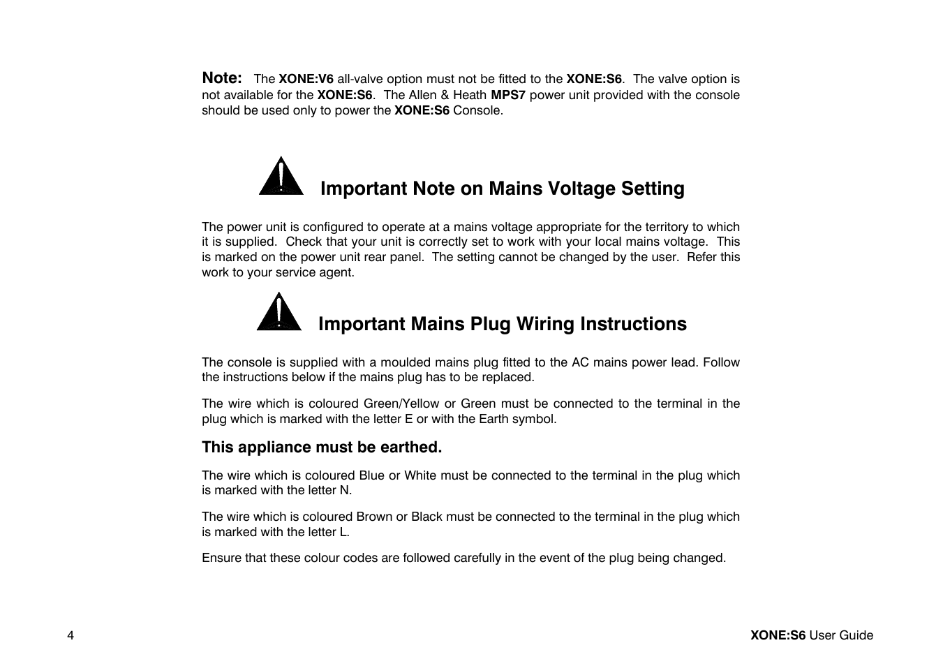 Important mains plug wiring instructions | Allen&Heath Xone S6 User Manual | Page 4 / 42